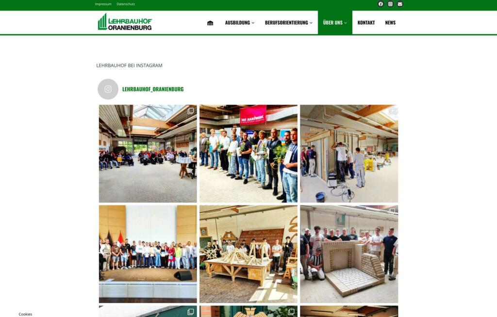 Ausbildungsstätte Brandenburg Oranienburg Instagram Integration in die Website